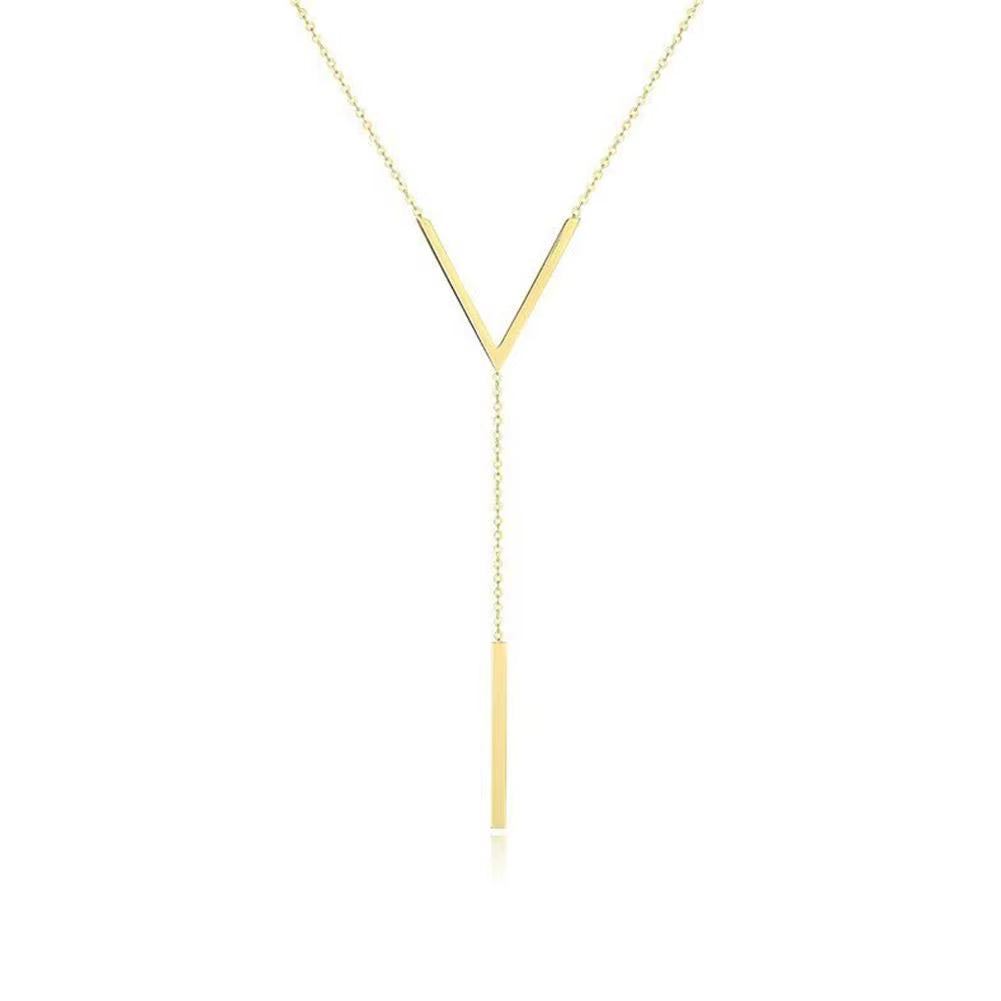 Gold-Color Steel Long Bar Tassel Paragraph Collarbone Minimalist Shaped Holiday Necklace Female Party V Necklace F1X3