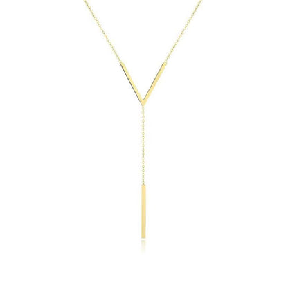 Gold-Color Steel Long Bar Tassel Paragraph Collarbone Minimalist Shaped Holiday Necklace Female Party V Necklace F1X3